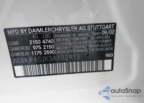 2003 Mercedes-Benz E 320 from USA, damaged, VIN WDBUF65JX3A132913